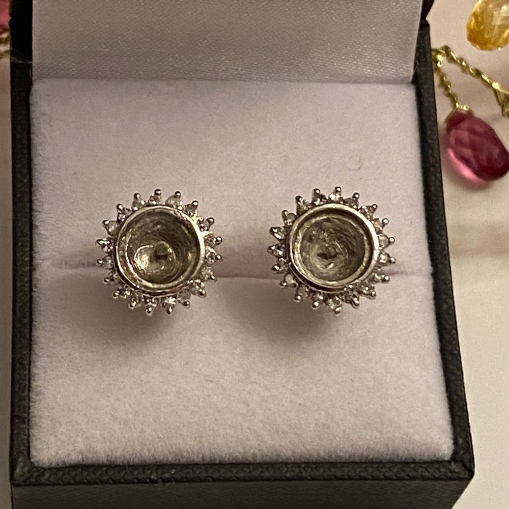 Vintage Diamond 14K White Gold Stud Earrings Jackets - Picture 2 of 12
